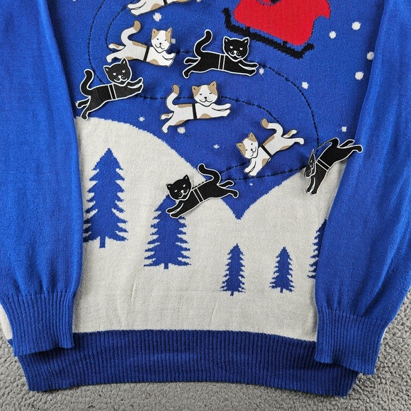 Well Worn Ugly Christmas Sweater Womens XXL Blue Santa‎ Cats Winter Holiday - Picture 6 of 15